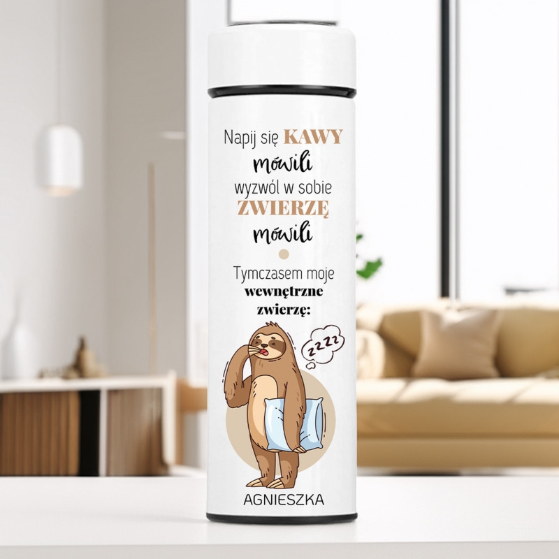 Zabawny kubek termiczny LED dla śpiocha z nadrukiem UV z imieniem