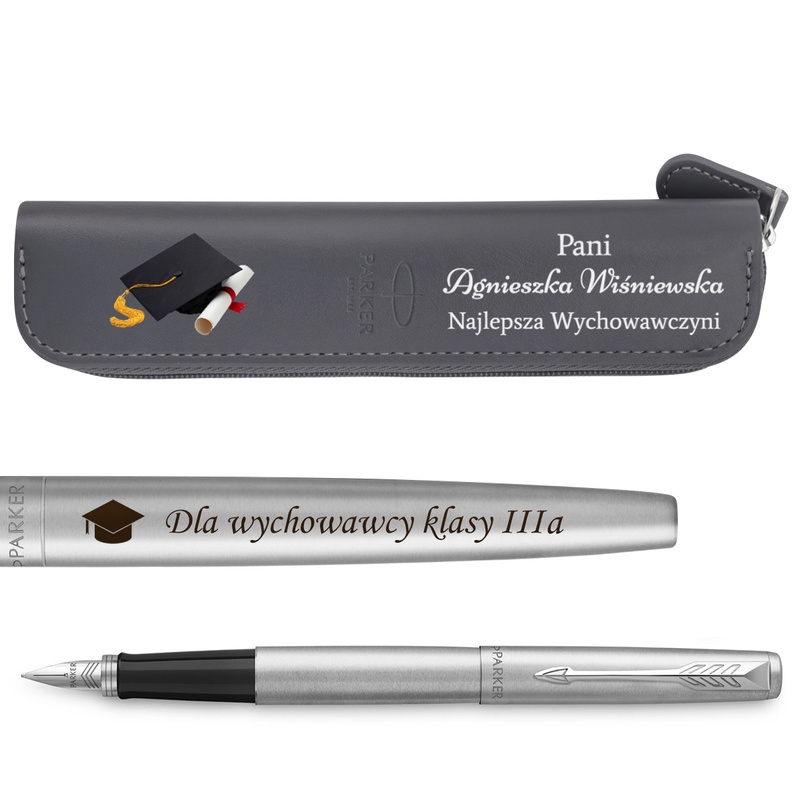 Image of Pióro Wieczne Parker Jotter CT Stalowe z Grawerem + Etui z Nadrukiem UV