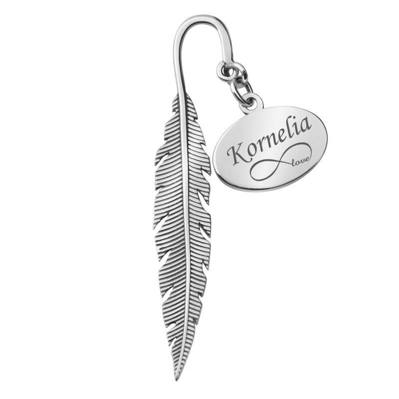 Srebrna zakładka do książki piórko pr. 925 z grawerem na urodziny