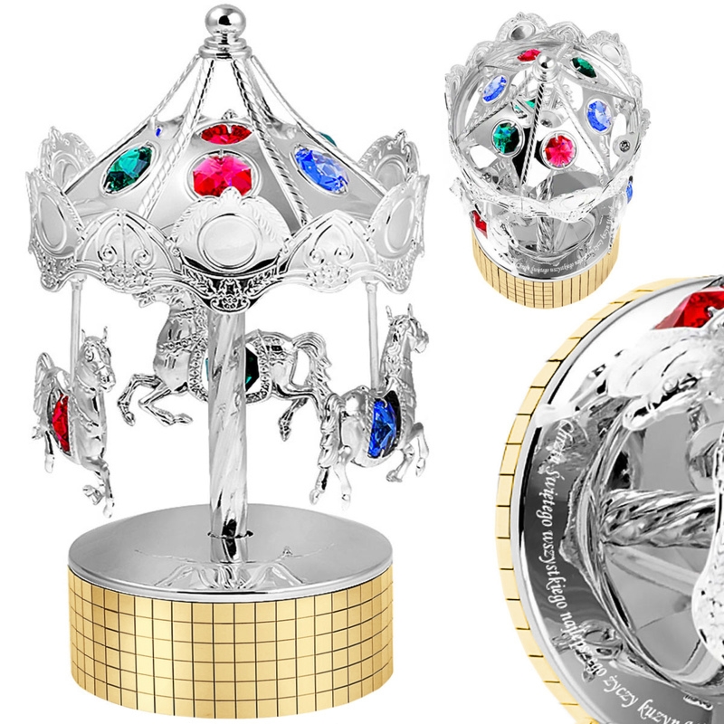 Chrzest: Duża karuzela pozytywka Koniki z grawerem laserowym