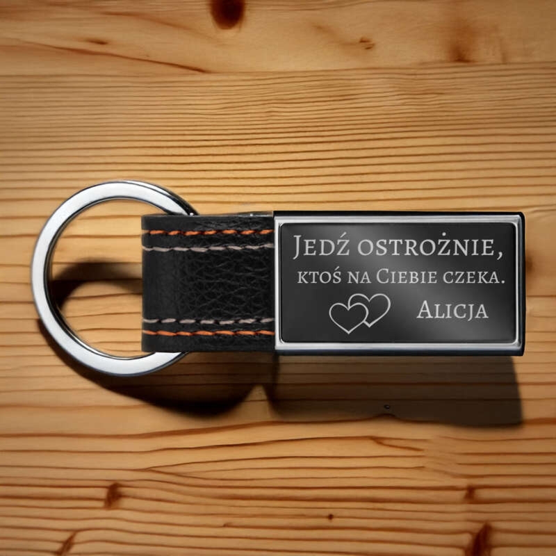 Brelok do kluczy ze stali i eko-skóry z grawerem dla niego