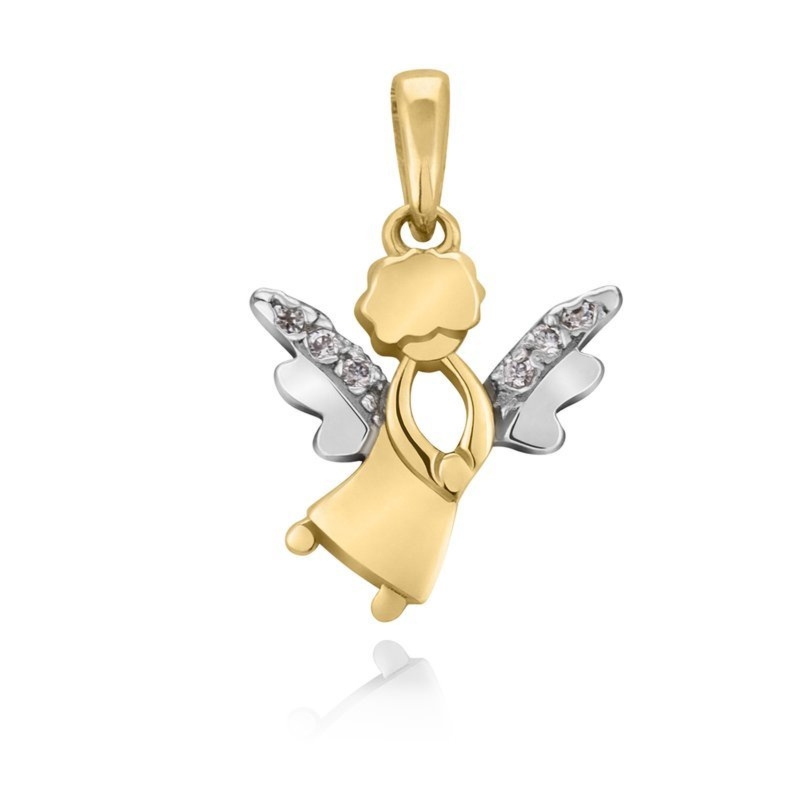 Wisiorek aniołek z cyrkoniami 585 z żółtego złota na Chrzest