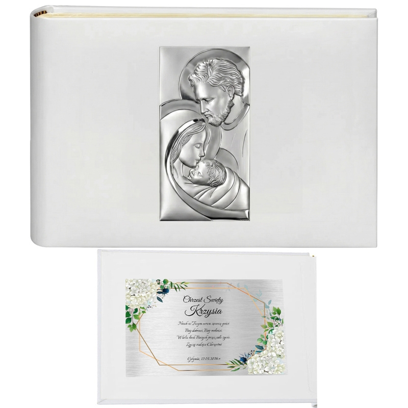 Album na zdjęcia na Chrzest Święty z wizerunkiem Świętej Rodziny i personalizacją