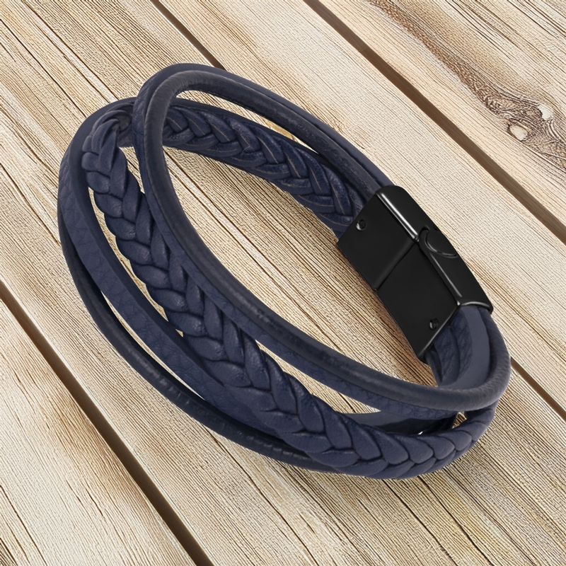 Prezent na urodziny: granatowa bransoletka warkocz z grawerem