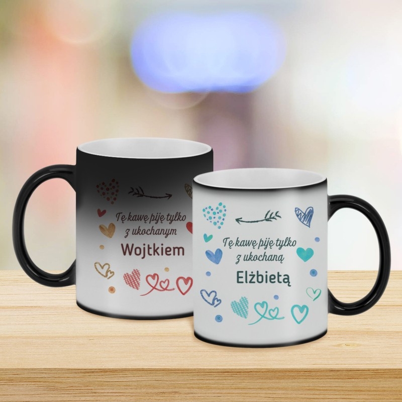 Zestaw na walentynki: 2 magiczne kubki matowe z imionami i nadrukiem
