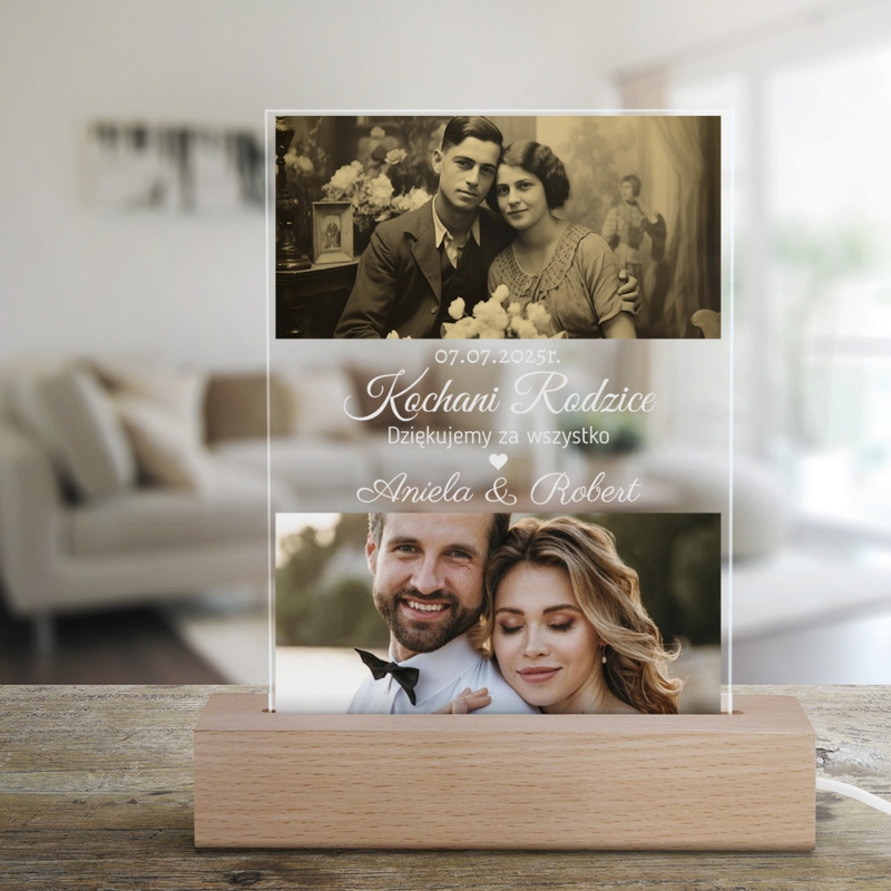 Ślubna ramka LED z podziękowaniem dla Rodziców, 2 zdjęcia