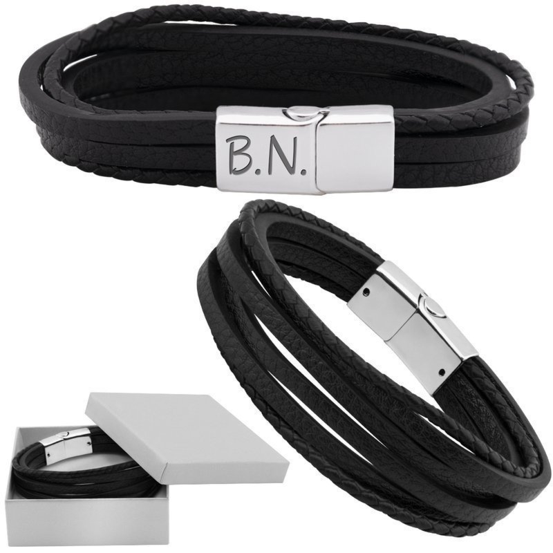 Bransoletka z ekoskóry na Walentynki, srebrne zapięcie, grawer