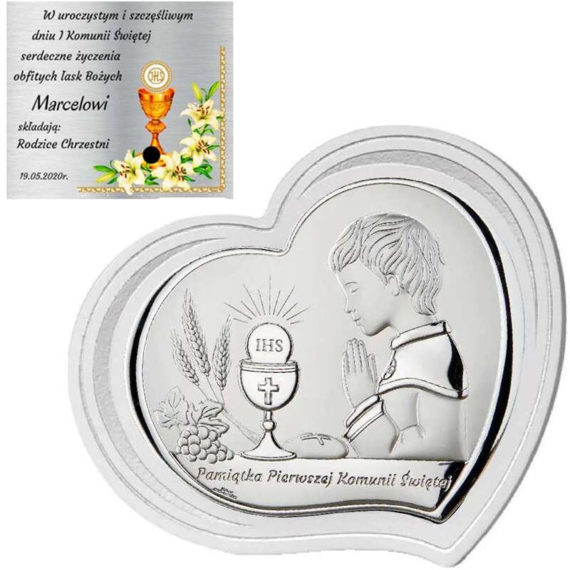 Komunijny obrazek chłopiec Valenti&Co z dedykacją na tabliczce
