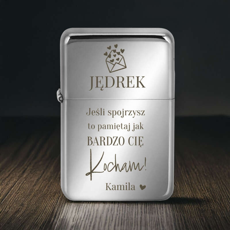 Zapalniczka benzynowa Tasman srebrna „Bardzo Cię Kocham” z grawerem