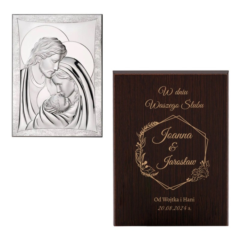 Posrebrzany obrazek Święta Rodzina Thilia na ślub z grawerem