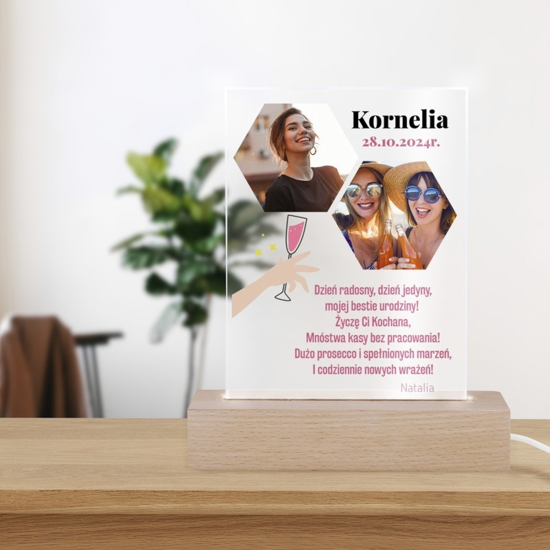Ramka LED ze szkła akrylowego na urodziny z personalizacją