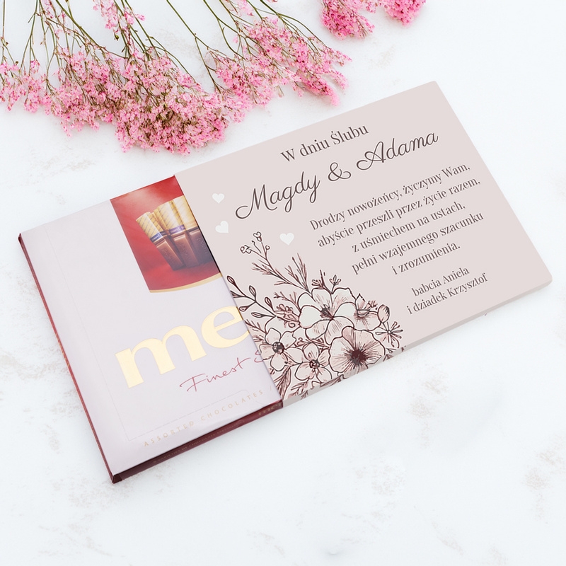 Image of Merci z personalizowaną obwolutą – wyjątkowy prezent na ślub
