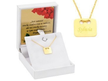 Pozłacany naszyjnik celebrytka srebro 925 z grawerem i kokardką