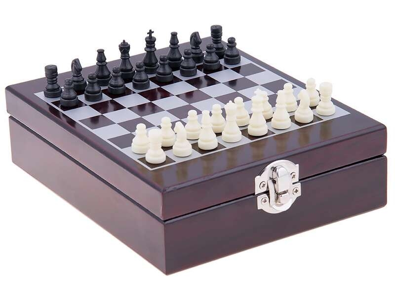 Image of Zestaw do wina 4 el. w drewnianym pudełku szachy