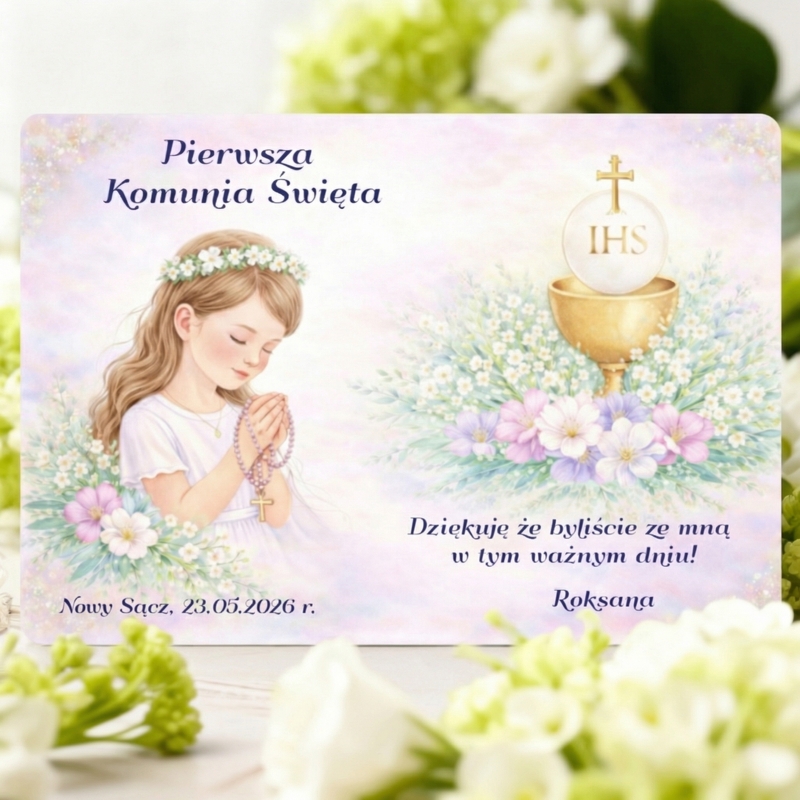 Komunia dziewczynki ceramiczny magnes dla gości Personalizacja