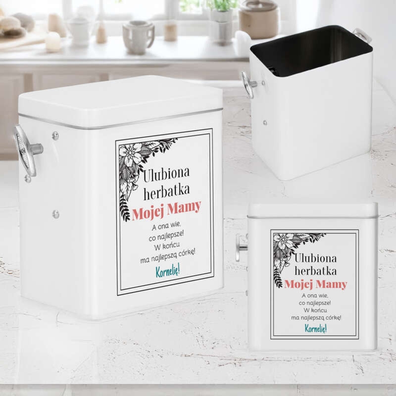 Pozytywka w białym pudełku z personalizowanym nadrukiem na Dzień Mamy