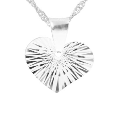 Wisiorek duże serce srebro 925 z diamentowym wzorem z przodu