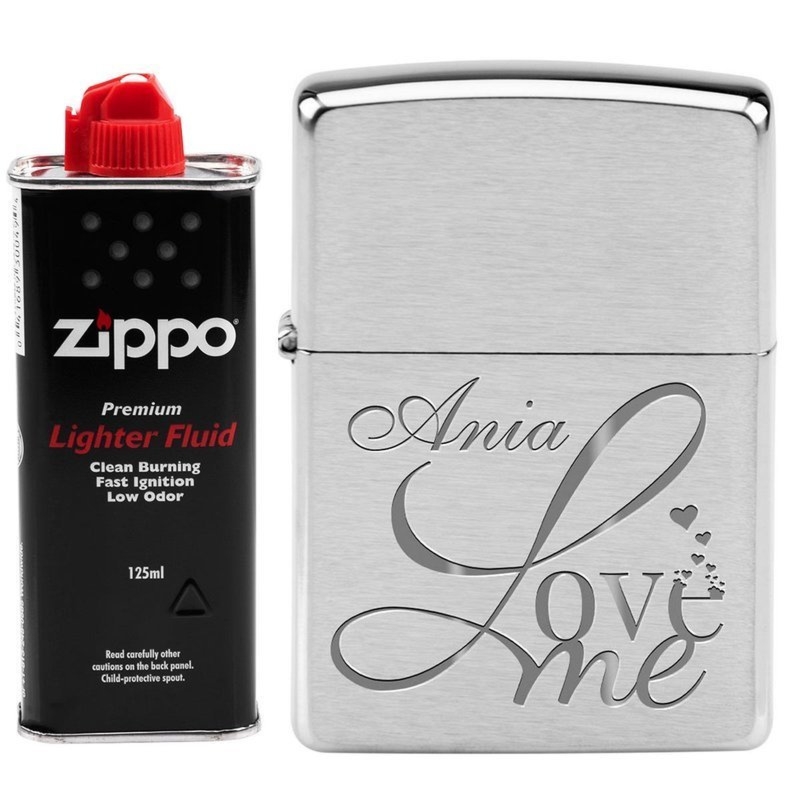 Zapalniczka Zippo 200 Brushed Chrome z grawerem i benzyną
