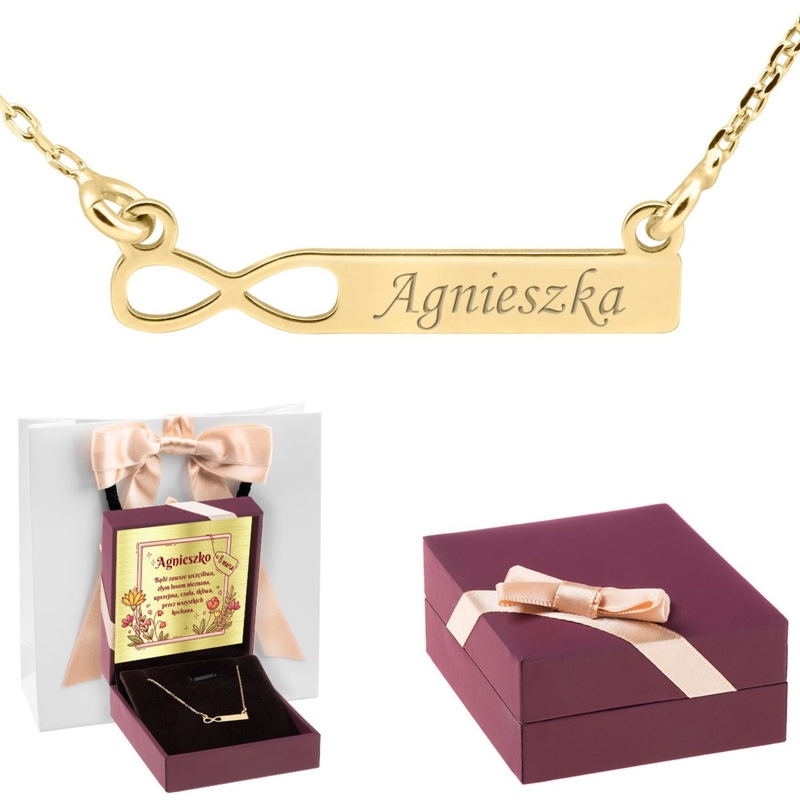 Na rocznicę: pozłacany naszyjnik nieskończoność 925 z grawerem