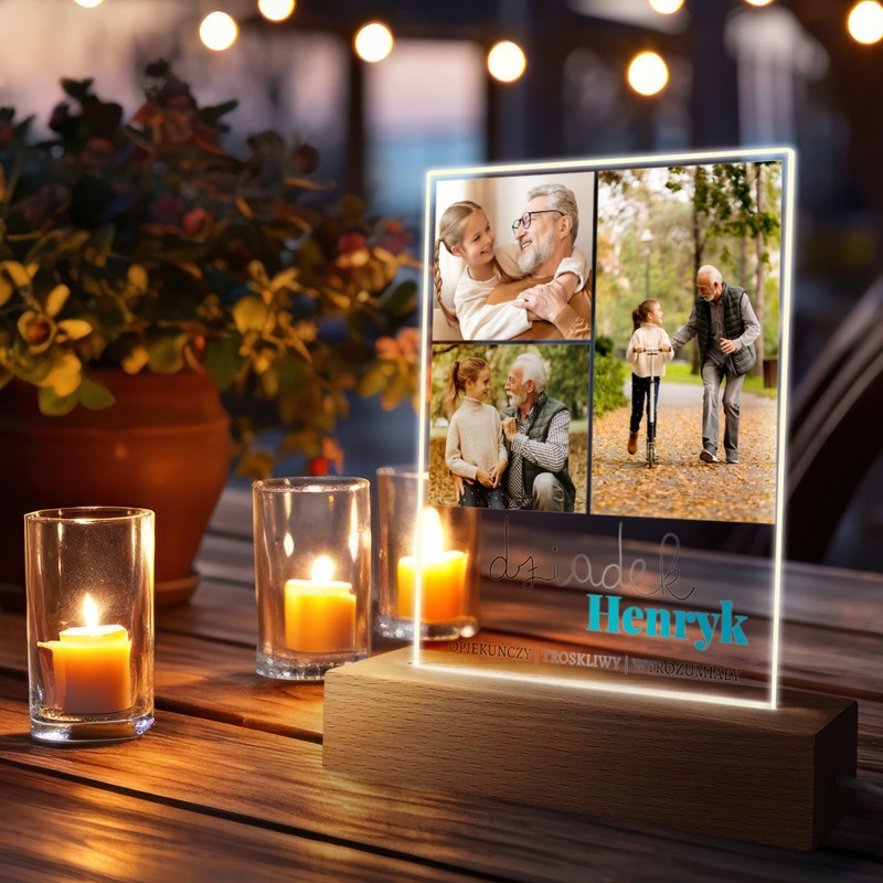 Na Dzień Dziadka personalizowana ramka LED ze szkła akrylowego