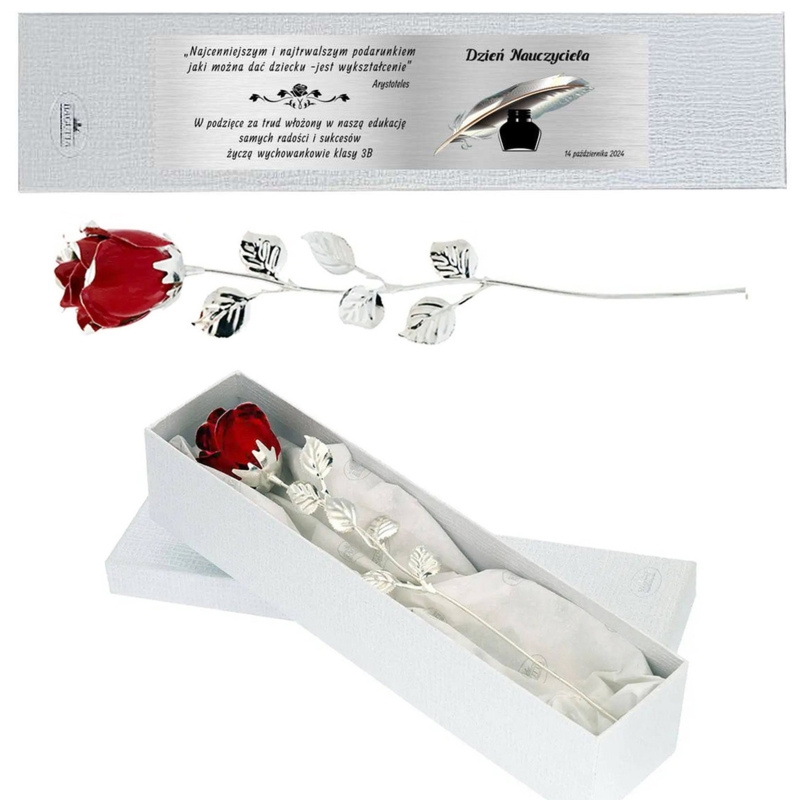 Pojedyncza Różowa Róża z personalizacją - wyjątkowy upominek dla nauczyciela