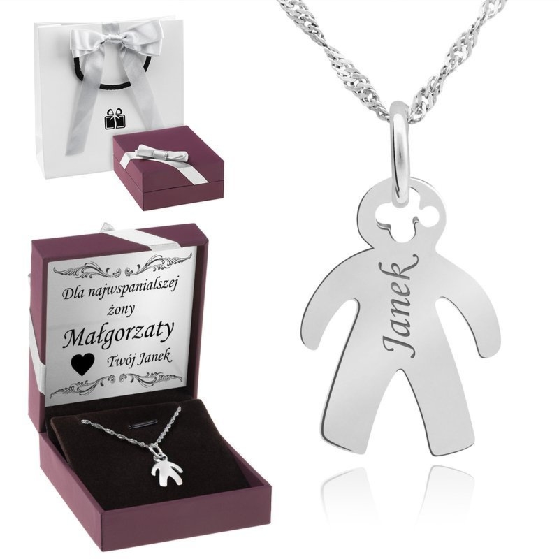 Personalizowany wisiorek chłopiec srebro próby 925 z grawerem