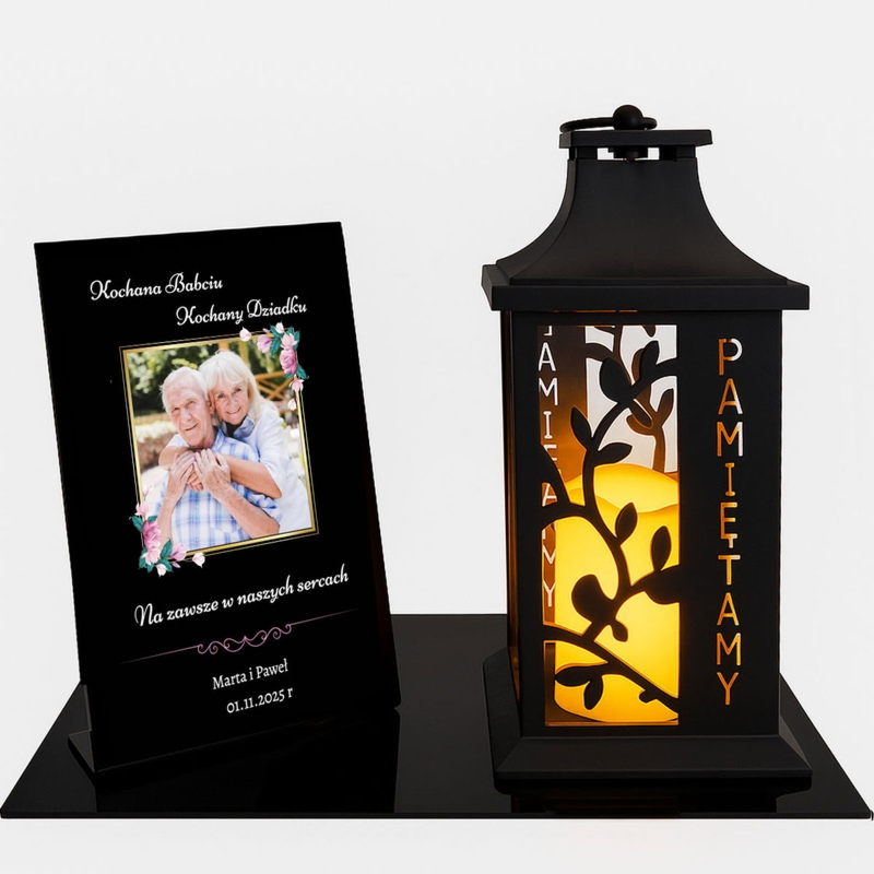Personalizowany znicz LED dla Babci i Dziadka ze zdjęciem i dedykacją