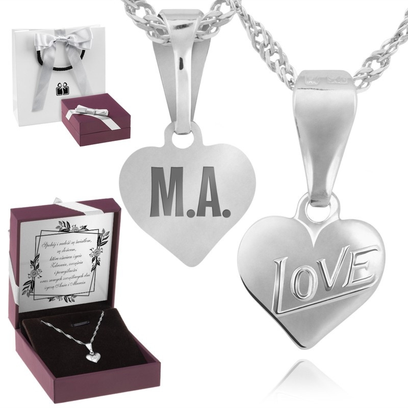 Na Walentynki: wisiorek serce LOVE srebro 925 z grawerem i łańcuszkiem