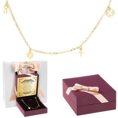 Na rocznicę: pozłacany naszyjnik pr.925 4 zawieszki Dedykacja