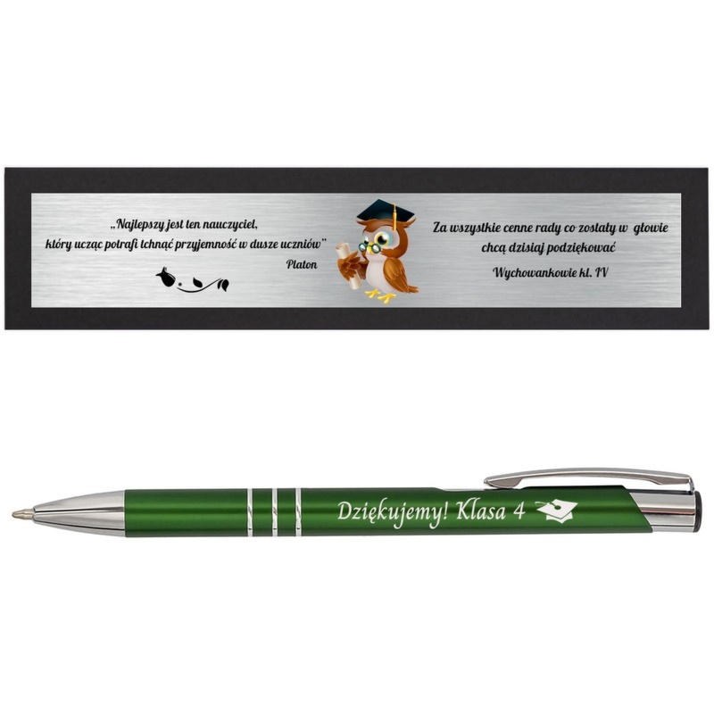 Długopis reklamowy / metalowy / Ciemnozielony ze srebrnymi wykończeniami / Dedykacja / Grawer / Twoje Logo