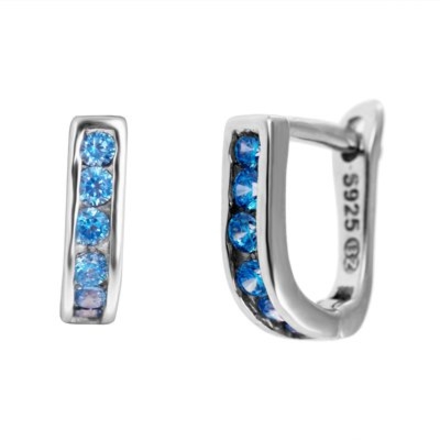 Srebrne kolczyki pr.925 z jasnoniebieską cyrkonią, bigiel angielski