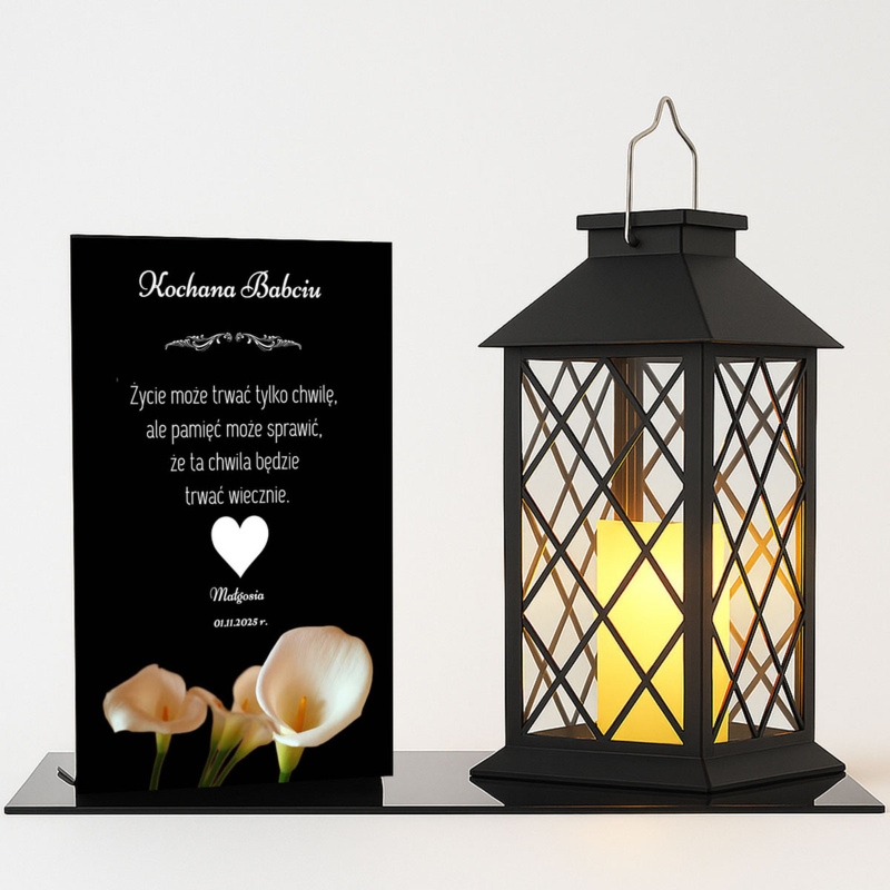 Zestaw nagrobny dla Babci – lampion solarny LED + personalizacja