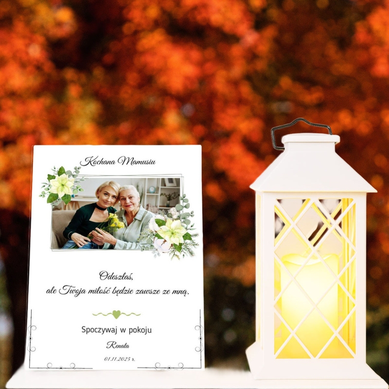 Zestaw nagrobny dla Mamusi – lampion solarny LED z personalizacją
