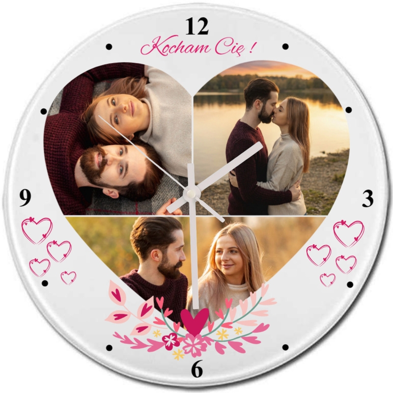 Zegar na Walentynki – szklany projekt z sercem ze zdjęć i napisem