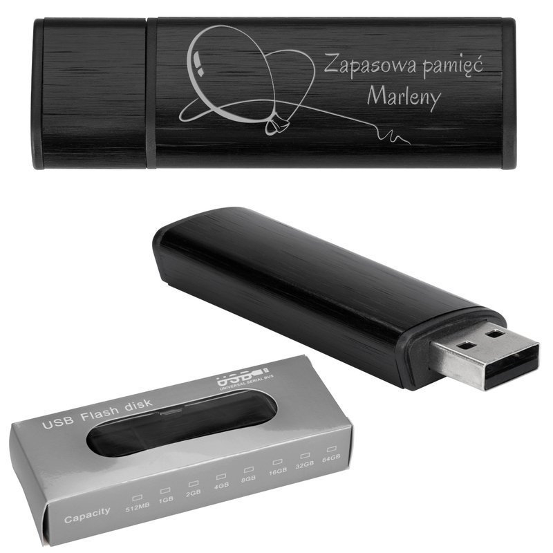 Image of Pendrive czarno-czarny 16 GB Pamięć USB prezent z Grawerem