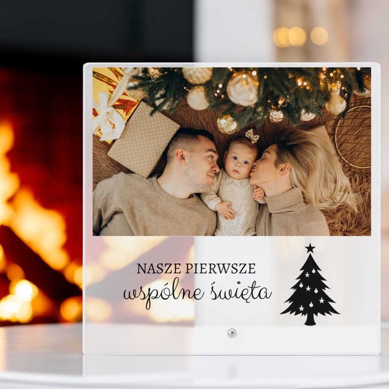 Szklana ramka personalizowana na zdjęcie na Święta i Mikołajki