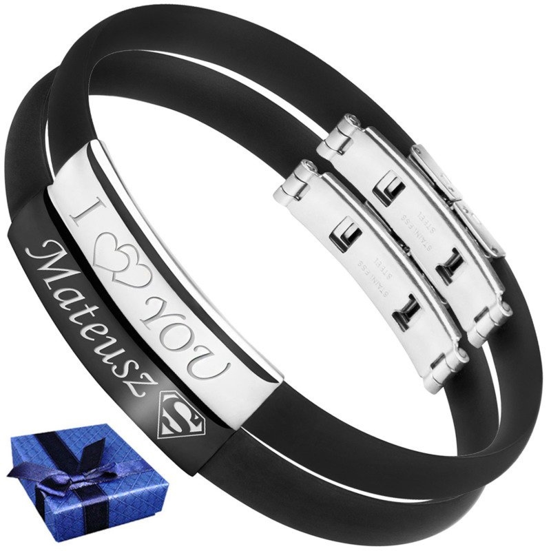 Dwie bransoletki dla pary 316L i kauczuk z grawerem laserowym