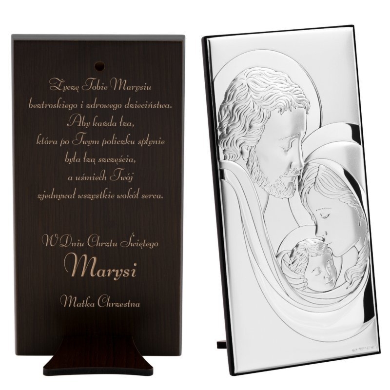 Obrazek Święta Rodzina na ciemnym drewnie 10,5 x 20,5 cm Grawer