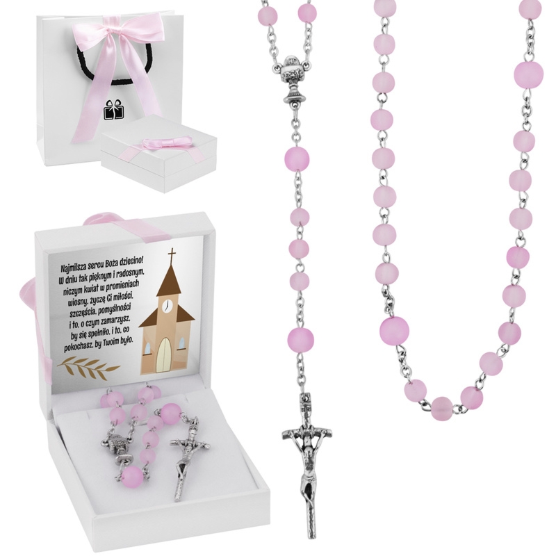 Różaniec komunijny z niebieskimi paciorkami – elegancki prezent na I Komunię Świętą