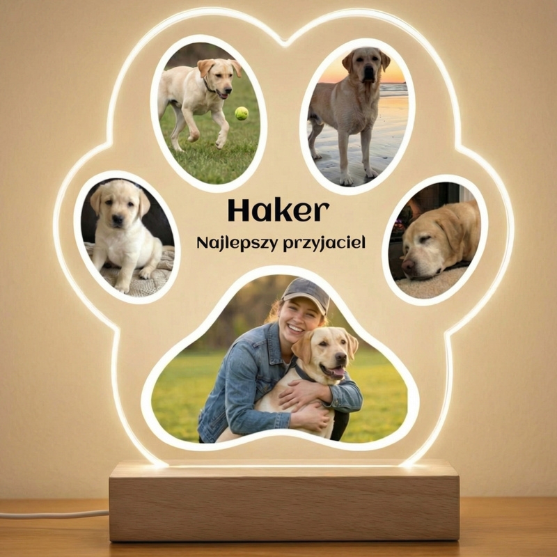 Podświetlana ramka LED Łapka z nadrukiem UV i 5 zdjęciami pupila