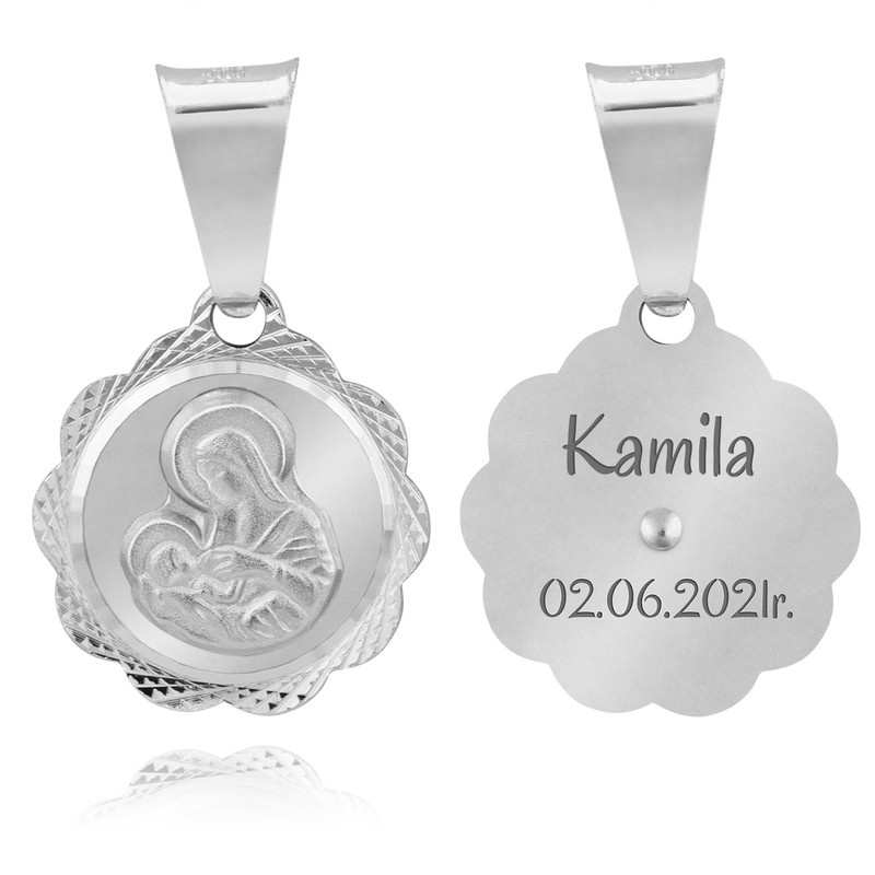 Image of Srebrny Medalik z Matką Boską Karmiącą Grawer
