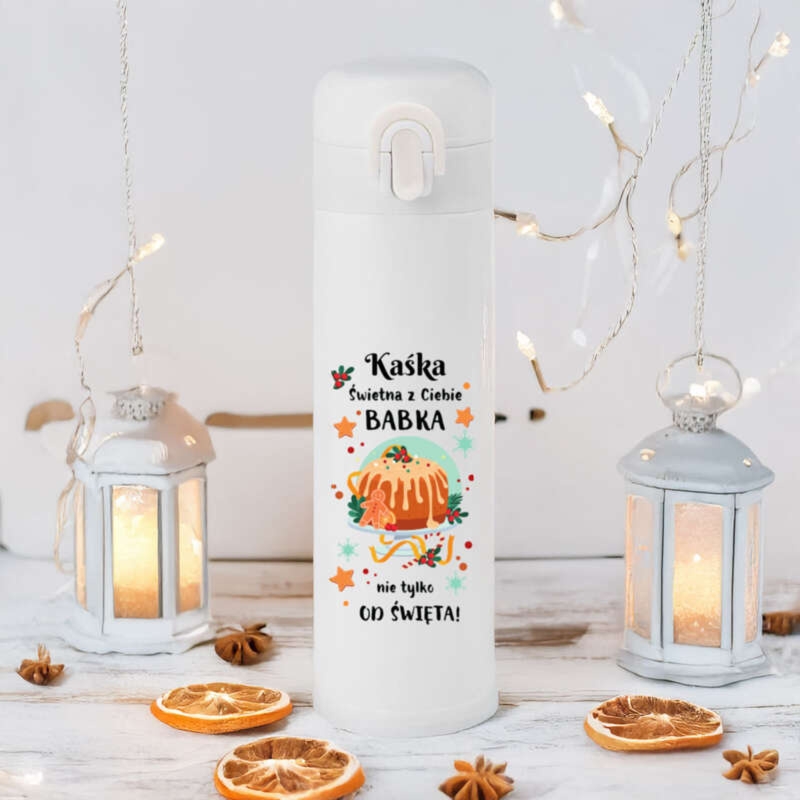 Świąteczny szczelny kubek izotermiczny z nadrukiem UV i blokadą