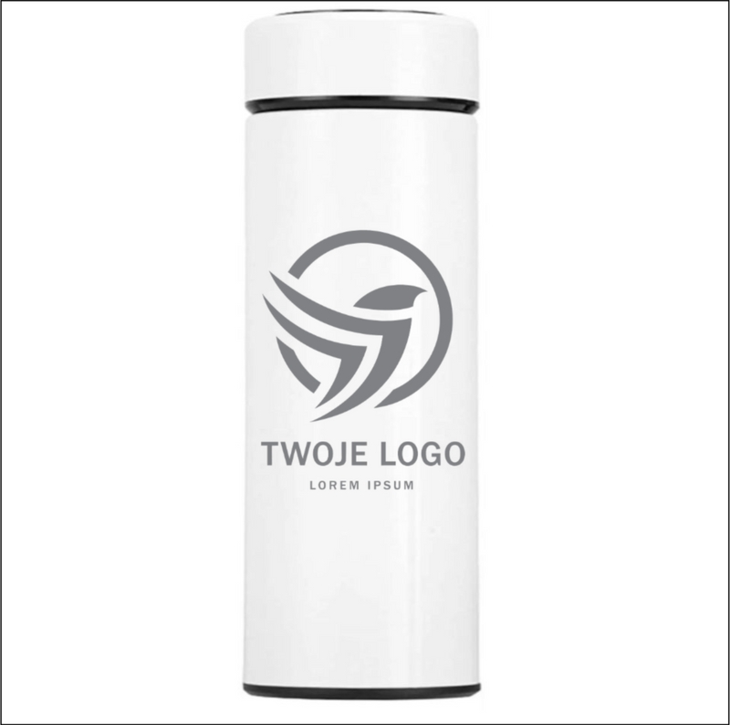 Biały kubek termiczny z wyświetlaczem LED z grawerem laserowym