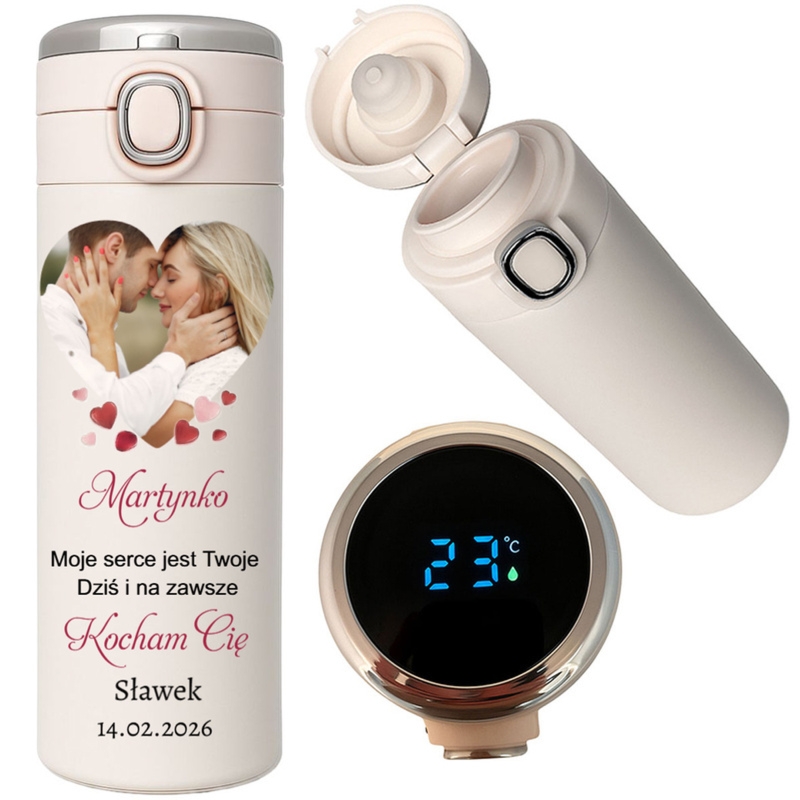 Walentynkowy kubek termiczny LED z nadrukiem UV ze zdjęciem