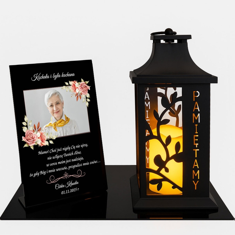 Personalizowany znicz LED latarenka z tabliczką ze zdjęciem dla Mamy