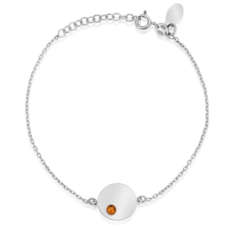 Bransoletka srebrna z bursztynem pr. 925 z grawerem inicjałów