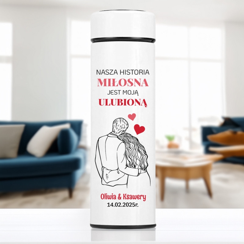 Kubek termiczny LED na Walentynki z imionami i datą nadrukiem UV