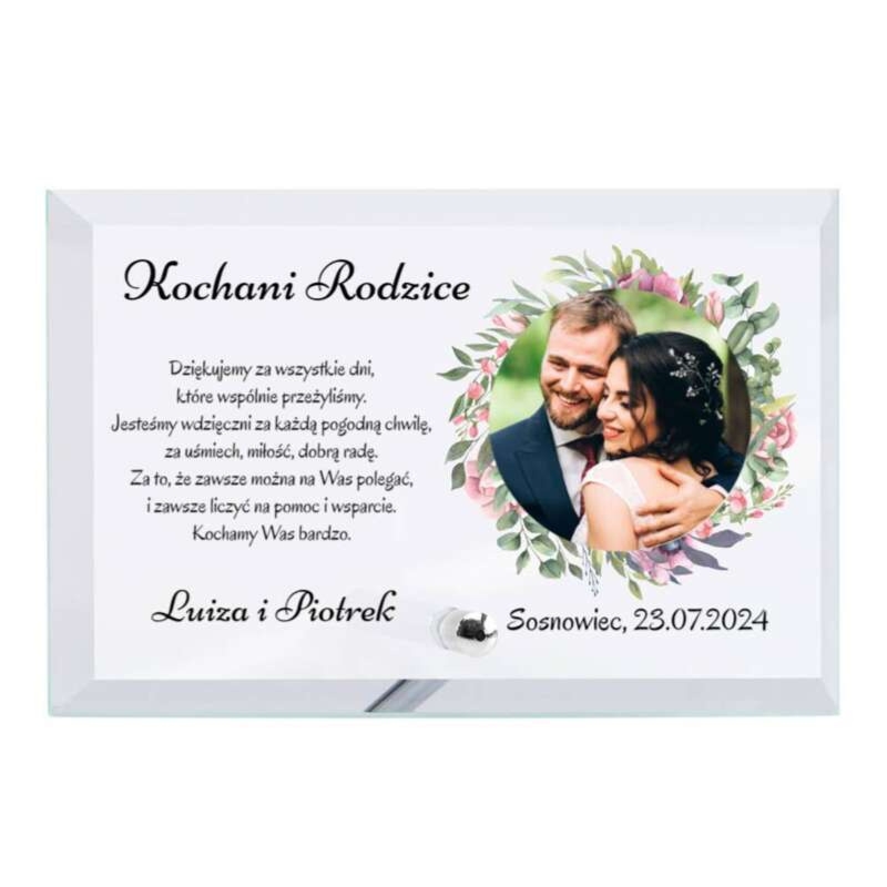 Podziękowanie dla Rodziców: szklana statuetka z nadrukiem UV