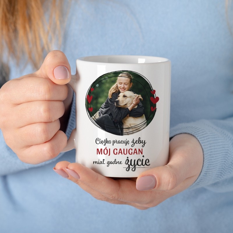 Kubek ze zdjęciem psa Godne życie z personalizacją zdjęcia