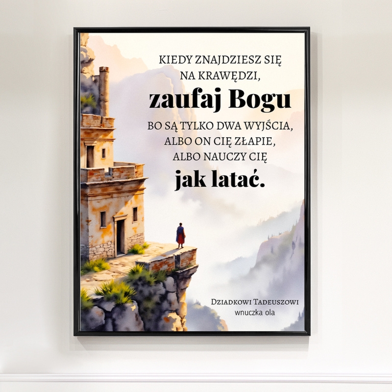Obraz religijny w ramie 40x30 cm – Plakat z cytatem biblijnym + aluminiowa ramka ze szkłem